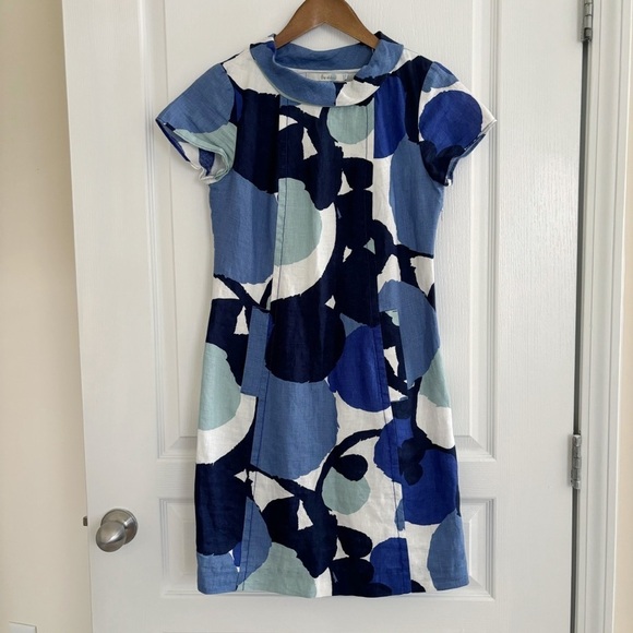 Boden Audrey Linen Shift Dress 2 Floral Collared Blue - Picture 8 of 8